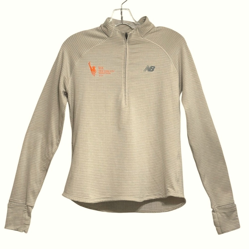 New Balance NYC Marathon 2024 Pullover Womens Tan 1/4 Zip Running Activewear M